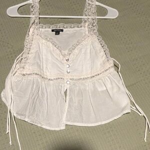 Wild Fable White Lace Button-Up Blouse